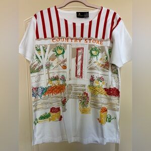 Lizsport Sz m,Country Store Graphic T-Shirt,Short Sleeve,Art to Wear,Gardencore